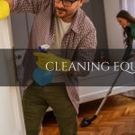 Couple cleaning their home with cleaning equipment